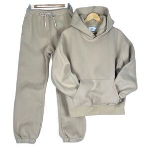 Things Between Fleece Sweatsuit Womens Small Heavyweight Beige Hoodie & Pants